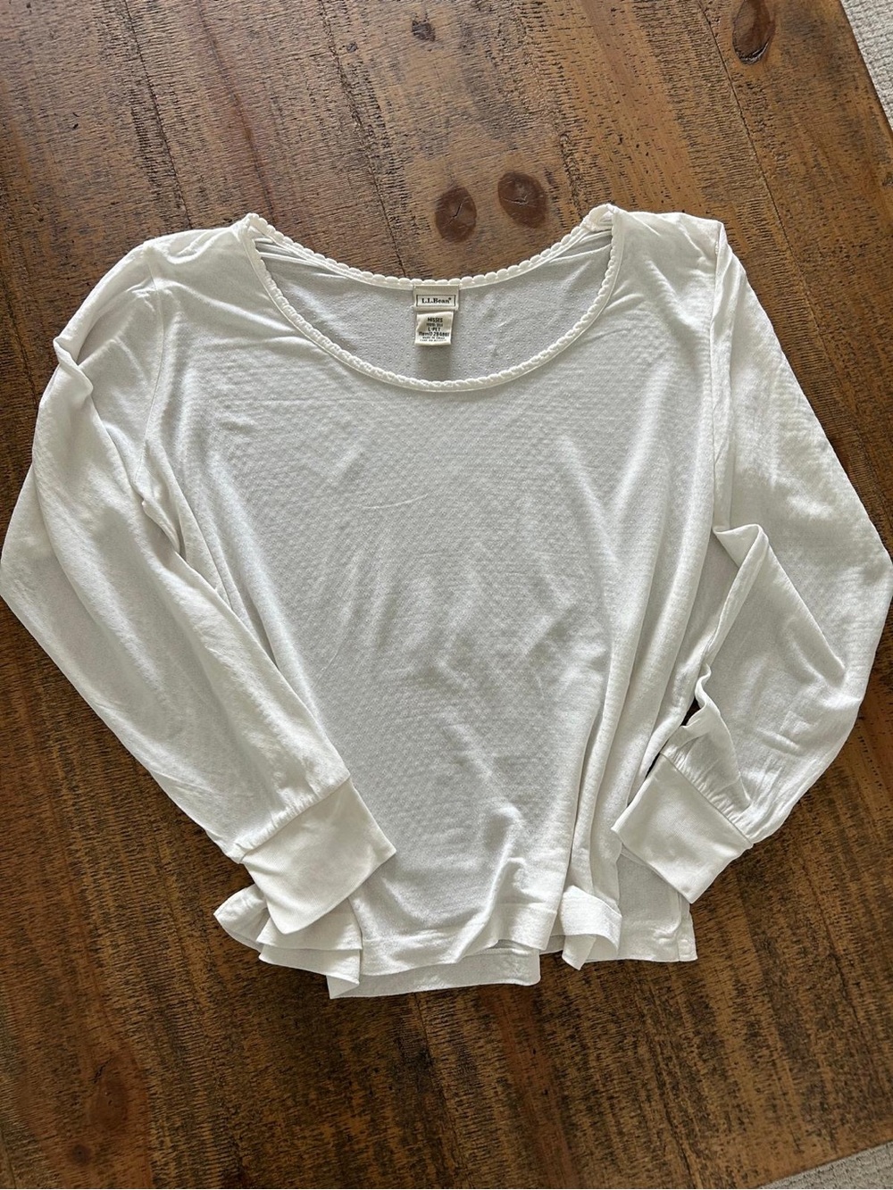 L.L. Bean 100% Silk Pointelle Scoop Neck Top L petite